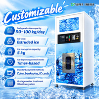 Distributeur automatique de glace extérieur 24h/24 et 7j/7, capacité 100 kg, glace en cubes personnalisée, corps en acier galvanisé, désinfection UV, multiple fonctions