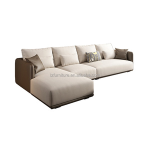 Canapés modulaires contemporains avec chaise longue en tissu crème 4 places pour hall d'hôtel, appartement, villa, salon - Product Image 1