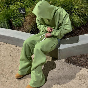 ชุดวอร์มผ้าคอตตอนสำหรับผู้ชายกางเกงวอร์มผ้าฝ้ายมีฮู้ดทรงหลวมระบายอากาศได้ดีน้ำหนัก500กรัมสไตล์สตรีทเทอร์รี่ฝรั่งเศส - Product Image 1