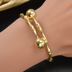 Fashion 18k Gold Plated Pure <b>Copper</b> Wholesale Chic Bamboo Texture Smooth Round Bead For Evening Gathering femme <b>bangles</b> bracelet - Product Image 2