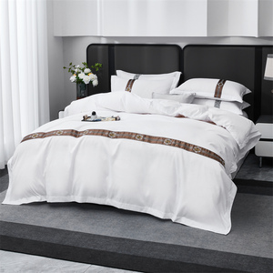 Sang Trọng Màu Trắng Khách Sạn Đặc Biệt Bốn Mảnh Sợi Nhỏ Màu Rắn Bộ Đồ Giường <span class=keywords><strong>Set</strong></span> Cho Khách Sạn Vua Kích Thước Duvet Bìa Bộ Đồ Giường Đặt Nhà Cung Cấp - Product Image 4