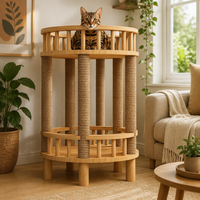 Torre para Gatos de Madera de 2 Niveles Kate Paradise B Circular con Barandillas Completas y 5 Postes de Sisal para Rascar, 43x43x10cm