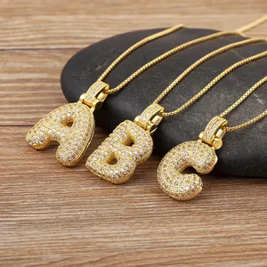 Collier à lettres en zircon pavé couleur or RINHOO pour femmes et hommes, chaîne délicate à initiale en forme de bulle, bijoux de fête, cadeau - Product Image 3