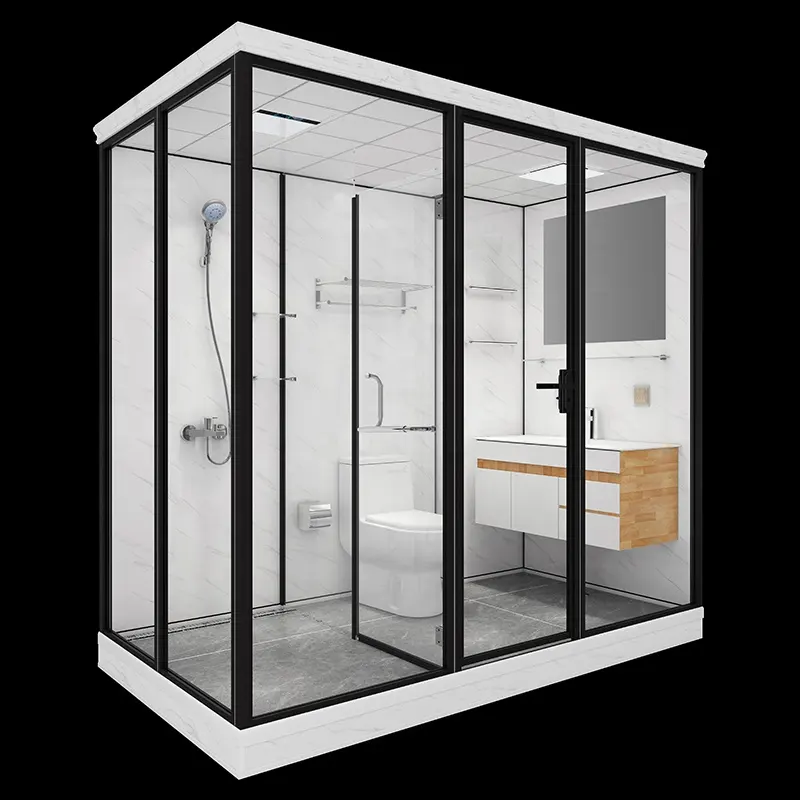 Luxury Building Hotel Design Modular Portable Shower Unit All In One Kit Simple Design Square Corner Bath Prefab Bathroom Pod