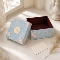 Boîte cadeau rigide et robuste bleu ciel à motif floral avec couvercle doré, impression personnalisée, recyclable, qualité supérieure, vente en gros, directement de l'usine
