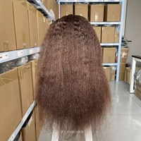 Perruque longue en dentelle 13x4 14A, style Jackie, avec raie au milieu, cheveux Yaki lisses, emballage personnalisé et marque de commerce pour l'exportation
