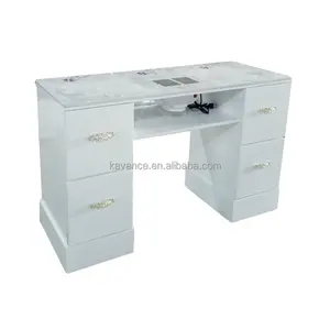 Moderner Metall-Salon-Nageltisch mit Rosa Lederbezug, Abluftventilator und 300 KG Tragfähigkeit für Nagelstudios - Product Image 3