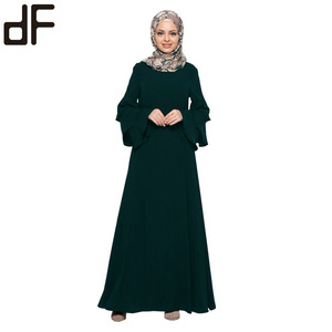 OEM abito musulmano verde lungo Maxi Burka Abaya <span class=keywords><strong>3</strong></span> strati stile torta tromba maniche lunghe autunno primavera conforme reso indonesiano - Product Image 2