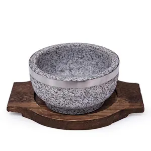 定制天然灰色圆形定制热烹饪韩国花岗岩石米汤碗