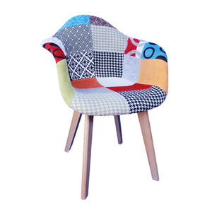 Chaise de salle à manger nordique en bois, tissu coloré, design <span class=keywords><strong>patchwork</strong></span>, à dossier haut, pour salon et café - Product Image 4