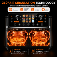 Freidora de Aire Digital de 9L con Doble Cesta y Ventana Visible, Freidora de Aire sin Aceite, Inteligente, con Doble Cajón, para Cocina