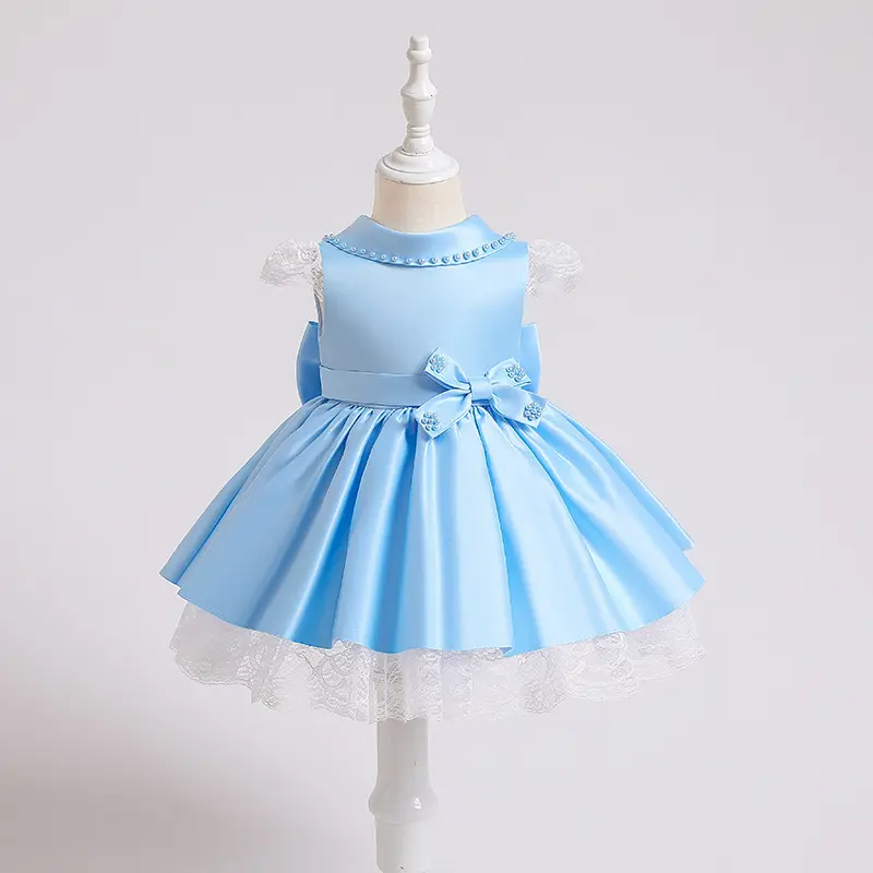 Meiqiai Elegant Kids Satin Party Dress Baby Frock Design For 3-10 Years Old Children Summer Clothes XZ003