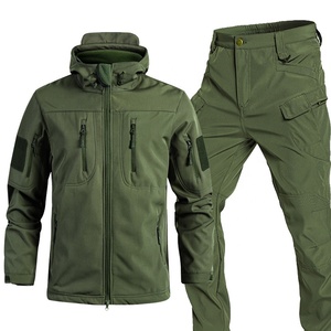Ensemble veste et pantalon softshell rembourré en polaire multi-poches transfrontalier pour homme, veste tactique imperméable d'extérieur avec capuche et pantalon - Product Image 2