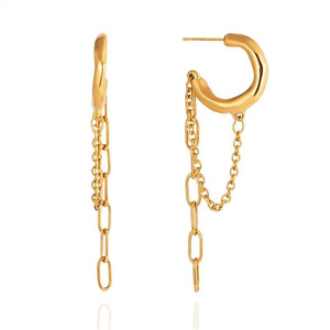 Boucles d'oreilles créoles à pampilles en acier inoxydable avec anneau en C pour femme, bijoux pendantes tendance, design géométrique automne-hiver - Product Image 5