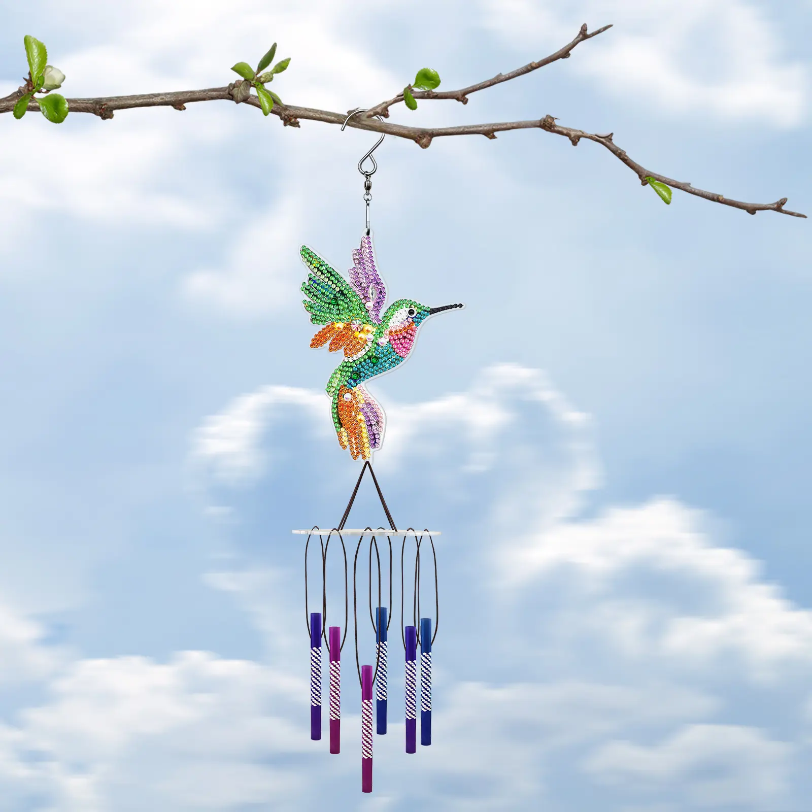 Dekorasi Taman Rumah Ornamen Lukisan Berlian DIY Lonceng Angin 5D Kupu-kupu Gantung Kristal Berlian Kit Seni Angin