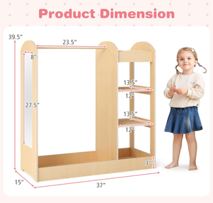 Rangement pour vêtements pour enfants avec miroir Étagères à 3 niveaux Commode Organisateur Centre Ouvert Armoire Suspendue Placard Petites Filles - Product Image 5