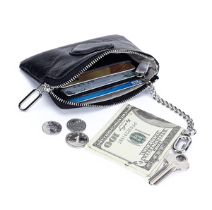 Oil Wax Cowhide Leather Wristlet Keychain <b>Wallet</b> Genuine Leather Designer Coin Purse Keychain <b>Wallet</b> Mini <b>Small</b> Purse Bag - Product Image 3