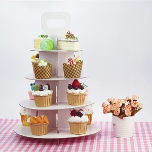 Venta caliente boda cumpleaños blanco 4 niveles Cupcake papel pastel soporte