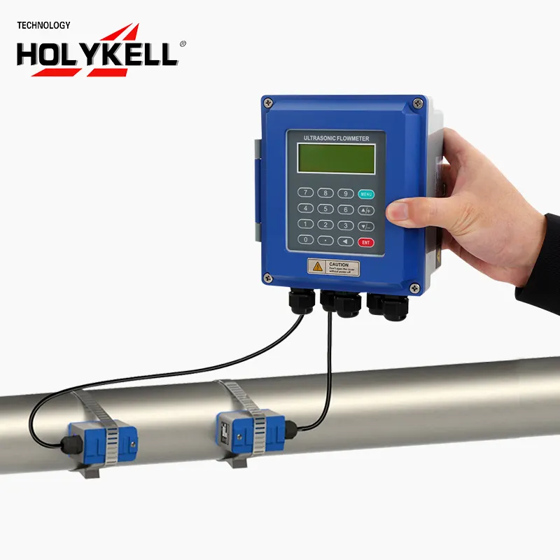 Holykell medidor de fluxo ultrassônico, baixo custo, boa qualidade, inserção rs485 modbus com sensor de temperatura btu
