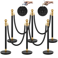 Ensemble de poteaux de délimitation en acier inoxydable noir et or de luxe avec corde en velours rouge, système de barrière de contrôle de foule pour événements VIP, banquets et hôtels