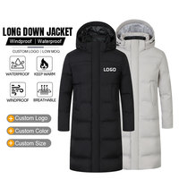 Veste d'hiver matelassée mi-longue à capuche pour homme avec impression de logo personnalisé, coupe-vent, épaisse, décontractée, moelleuse, longue, uniforme de club