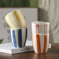 Tasse en céramique colorée peinte à la main de grande taille personnalisée jaune orange bleu rose vacances fête eau cola tasse sans poignée