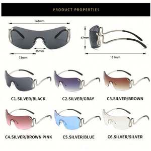 Lunettes de soleil Y2K sans monture à verres uniques UV400 dégradés, style punk, avec logo personnalisé, pour hommes et femmes, monture serpent, pour femmes - Product Image 6