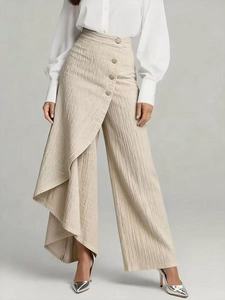Nuovi <span class=keywords><strong>Pantaloni</strong></span> Slim Fit <span class=keywords><strong>a</strong></span> Gamba Larga in Denim Stampato con Bottoni, Stile Casual in Tinta Unita - Product Image 5