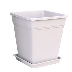 <b>Square</b> Resin Flower Pot With Tray Nordic Style For Indoor Plants Home Decor Green Dark Gray Off White - Product Image 5