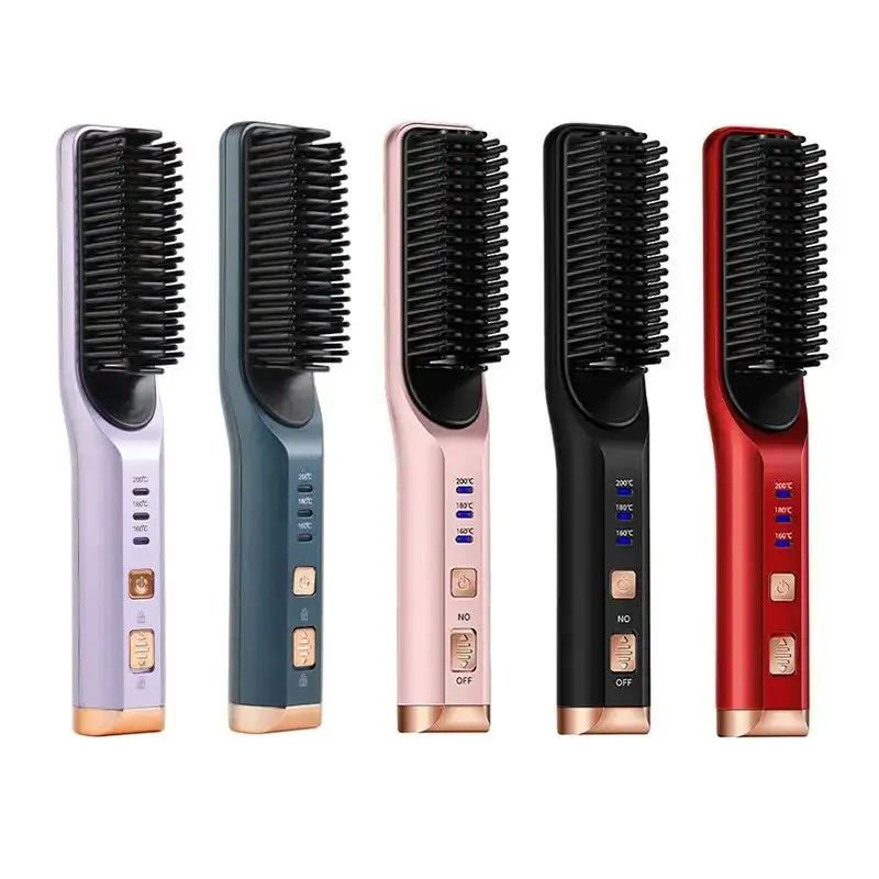 USB Rechargeable High Quality PTC Heating Cordless Electric Anti Scald Straight Hot Air Comb Hair Straightener Brush comb