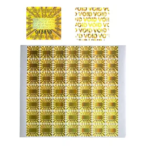Étiquettes adhésives holographiques de sécurité inviolables en plastique doré 20x20mm avec numéro de série, garantie annulée, autocollants carrés - Product Image 2