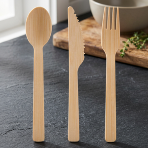 Ensemble de couverts jetables en bambou 100% compostables - Fourchette Cuillère Couteau >100 pièces pour fête en plein air - Product Image 3
