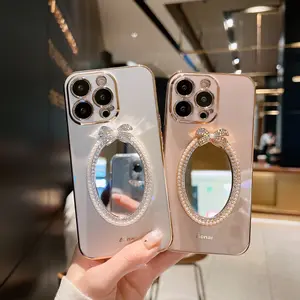 Sang Trọng Trang Điểm Kính Thông Minh Điện Thoại Di Động Trường Hợp Đối Với Iphones 7 Cộng Với 12 13 11 Pro Max XR XS Max XS Mạ Điện Bìa