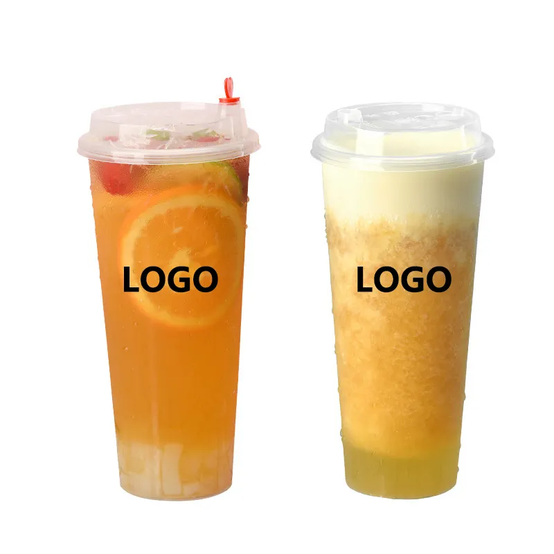 China Factory Milkshake Smoothie Plastic Cups Transparent Plastic Drinking Cup Coffee Plastic Cup with Lids