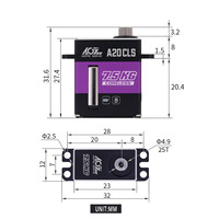 AGFRC A20CLS 9g Servomoteur numérique pour planeur et hélicoptère, spécial, entièrement métallique, sans noyau, avec coupelle de 5kg et engrenage de direction