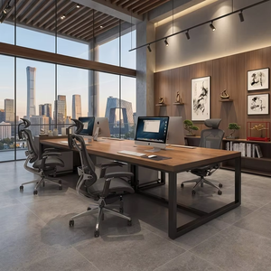 Industrial Style Modern <strong>Solid</strong> <strong>Wood</strong> Four-Person Adjustable Height Computer Conference <strong>Desk</strong> Office <strong>Desk</strong> for Commercial Office Use - Product Image 5