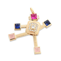 Pendentif Gemnel en argent sterling 925 plaqué or, figurine de robot mignonne, articulations mobiles, pierres précieuses colorées, pour femmes