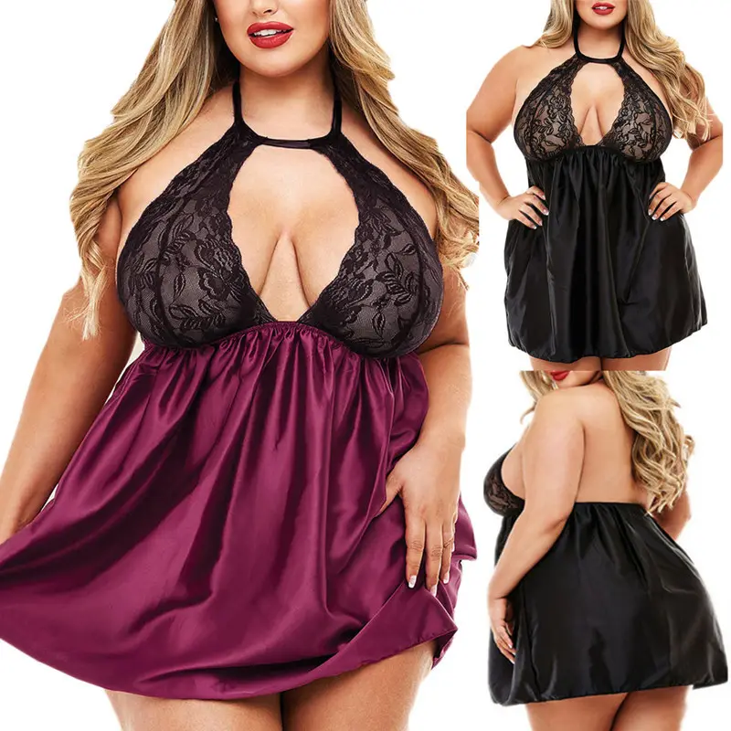 Hot sexy women lingerie fat woman at home sexy lace nightgown see-through plus size lingerie