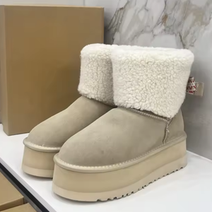 Bottes de neige pour femmes, en cuir véritable, avec fourrure, doublure en laine épaisse, hauteur accrue, chaudes, pour l'hiver - Product Image 2