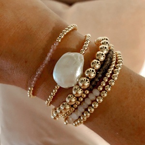 Bracelet extensible élégant en pierres naturelles avec perle baroque d'eau douce naturelle pour femmes, bijoux hypoallergéniques - Product Image 6