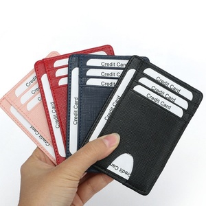 Custom Simple Black Small Minimalist RFID Blocking Microfiber Leather Open Short Front Pocket Men's Thin Slim Credit Card Holder - Product Image 1