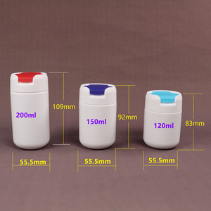 Bouteilles en HDPE de 150 <span class=keywords><strong>ml</strong></span> et 200 <span class=keywords><strong>ml</strong></span> avec bouchon à clapet bicolore, pour médicaments, compléments alimentaires, comprimés et vitamines - Product Image 1