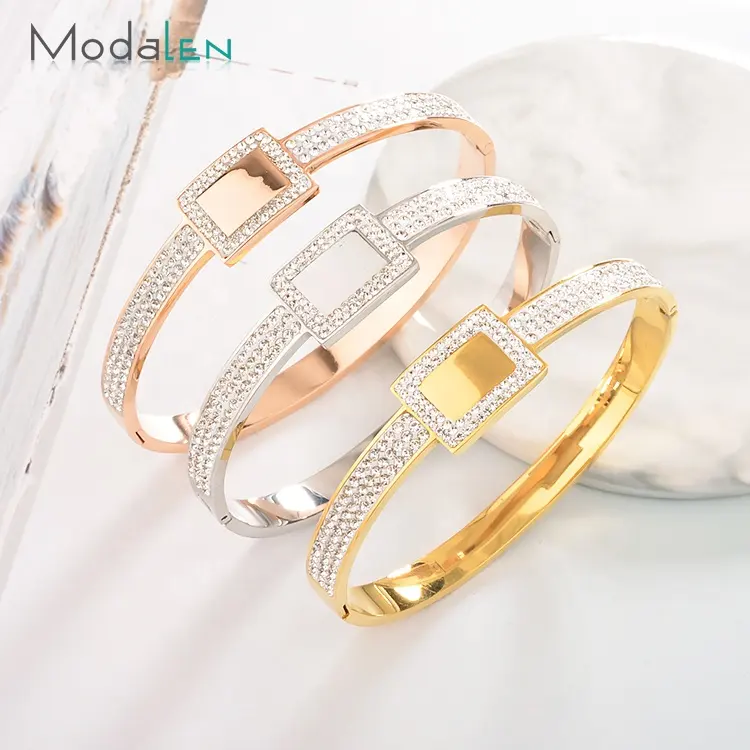 ModalenSteel Giá Rẻ Bán Buôn 24K Vàng Cuff Tùy Chỉnh Đơn Giản Kim Cương Khắc Bangle