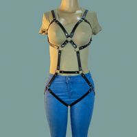 Harnais de corps complet réglable en cuir PU et alliage d'aluminium pour femme, style gothique sexy, avec jarretière creuse, sangle BDSM 3D