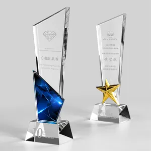 Barato em branco vidro troféu Personalizado Prêmio Concurso Presente Lembrança Cristal Troféu Artesanato Esculpido