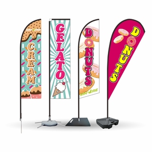 Custom Printed Outdoor Feather Rectangular Teardrop Banners Beach Advertising Flags for Gelato Donuts Promotion