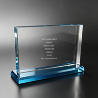 Neelpure 198651 Plaque de reconnaissance personnalisée en cristal gravé en 3D avec bord bleu pour la reconnaissance d'entreprise