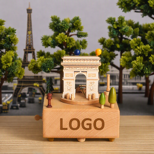 Boîte à musique Arche du Triomphe en bois de hêtre, rectangulaire, à remontoir, souvenir de monument européen, cadeau - Product Image 1