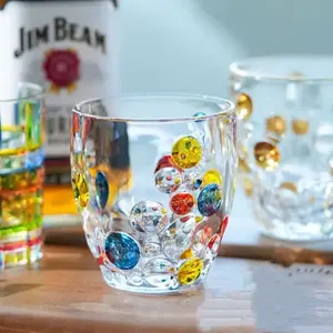 Factory whole sale hand painted modern bohemian crystal crafted decorative 10 Oz DOF glasses set of 6