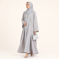 Dovegraue Verzierte Offene Abaya Damen Bescheidene Kleidung Islamische Bekleidung